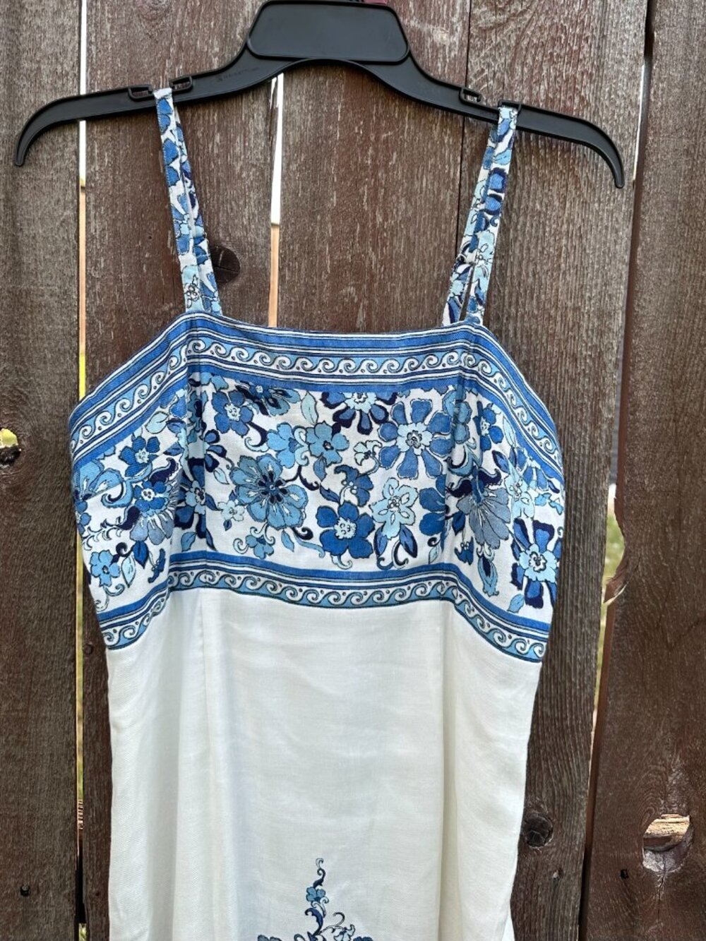 Elie Tahari The Annalise Floral Linen Midi Dress Blue White Boho Size S - Picture 2 of 5